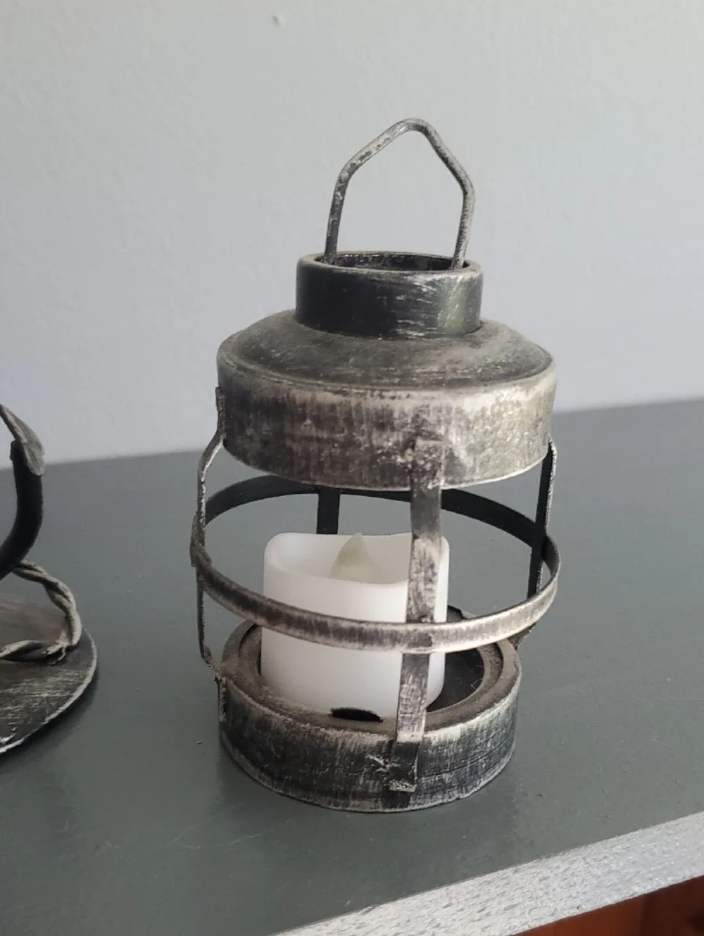 Rustic Black and Silver Double Lantern Candle Holder - Unbranded